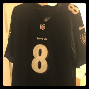 Ravens black Lamar Jackson #8 football jersey